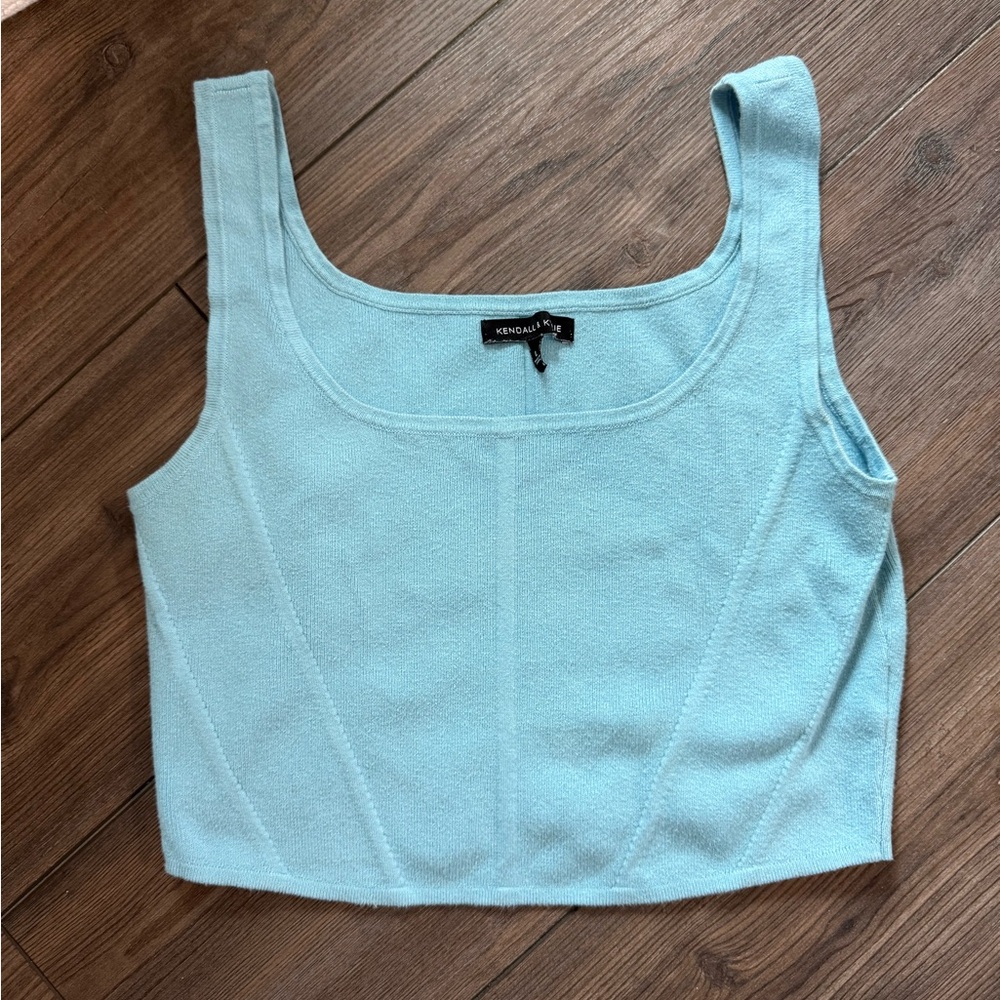 Kendall & Kylie Blue Sleeveless Fitted Crop Tank Top